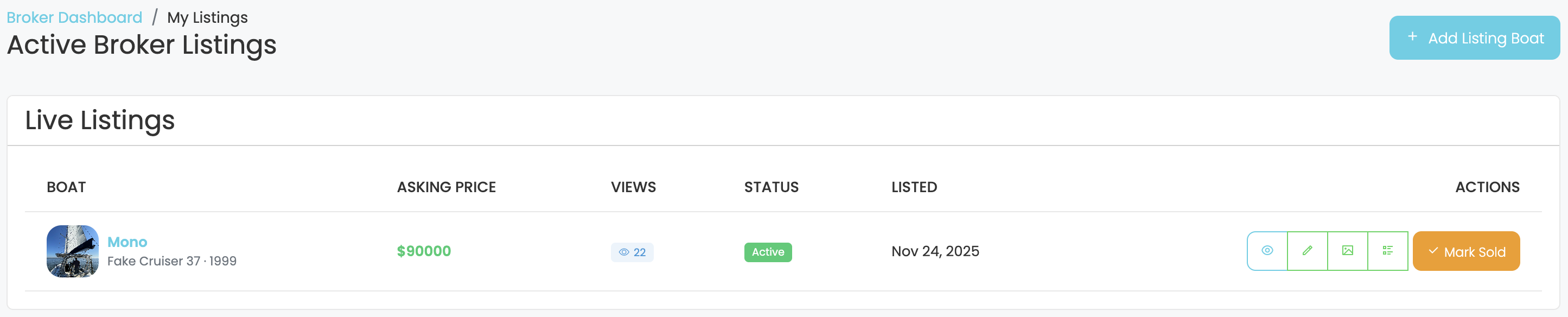 Live Listing Table with Views